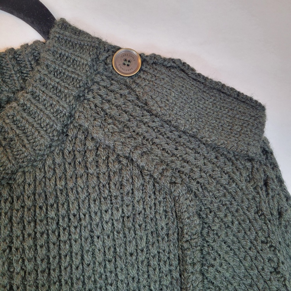 Zara Surplus Womens Chunky Knit Military Amulet Sweater Dress Size Medium Green - Picture 2 of 11